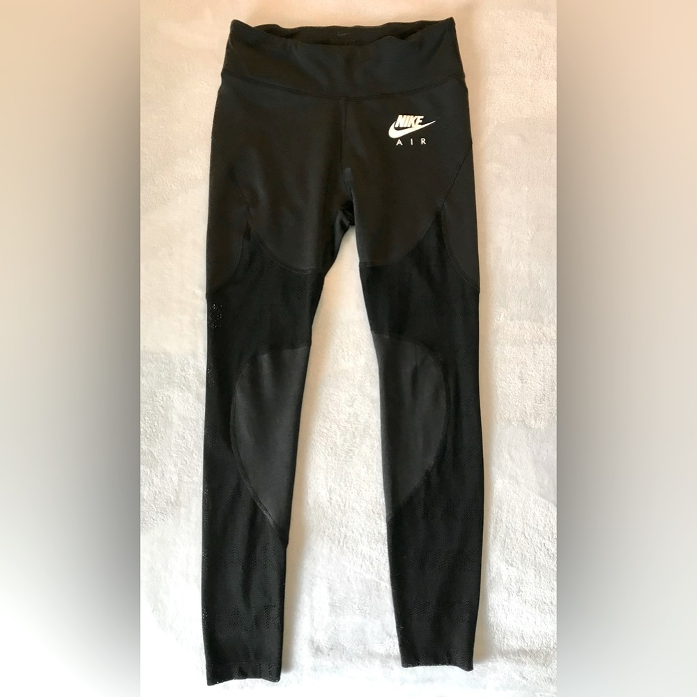 Nike Dri-Fit Black Mesh Fitted See-Thru NIKE logo Leggings Womens Size Small
